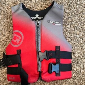 Kids Red & Gray Life Vest - Front Zip Safety PFD
